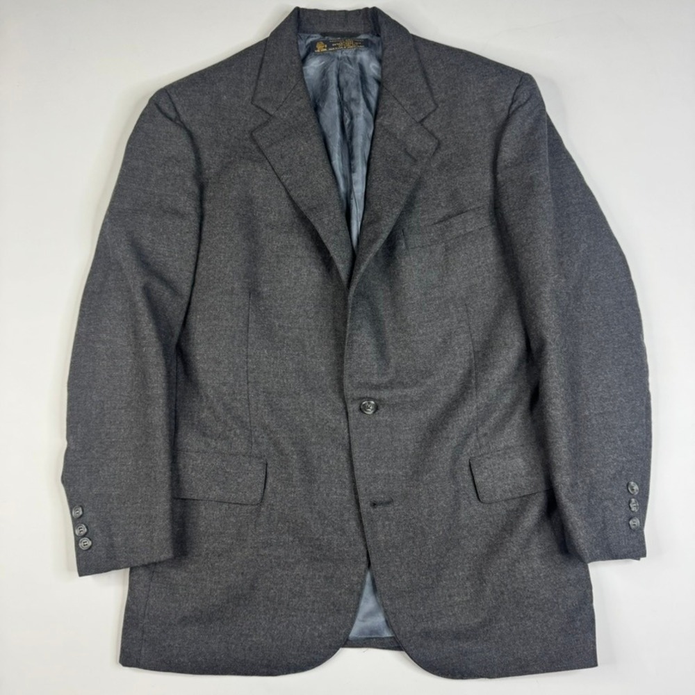 Vtg Brooks Brothers Makers Blazer Mens 41R Charcoal Grey Wool USA‎ Made